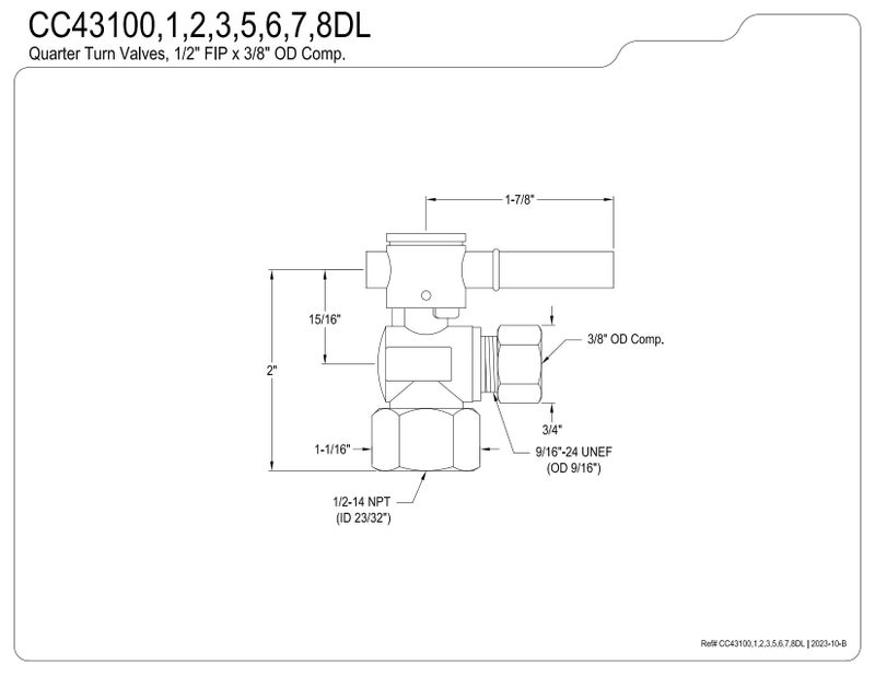 Kingston Brass Fauceture CC43107DL Quarter Turn Valves (1/2' FIP X 3/8' O.D. Compression), Brushed Brass - Image 3